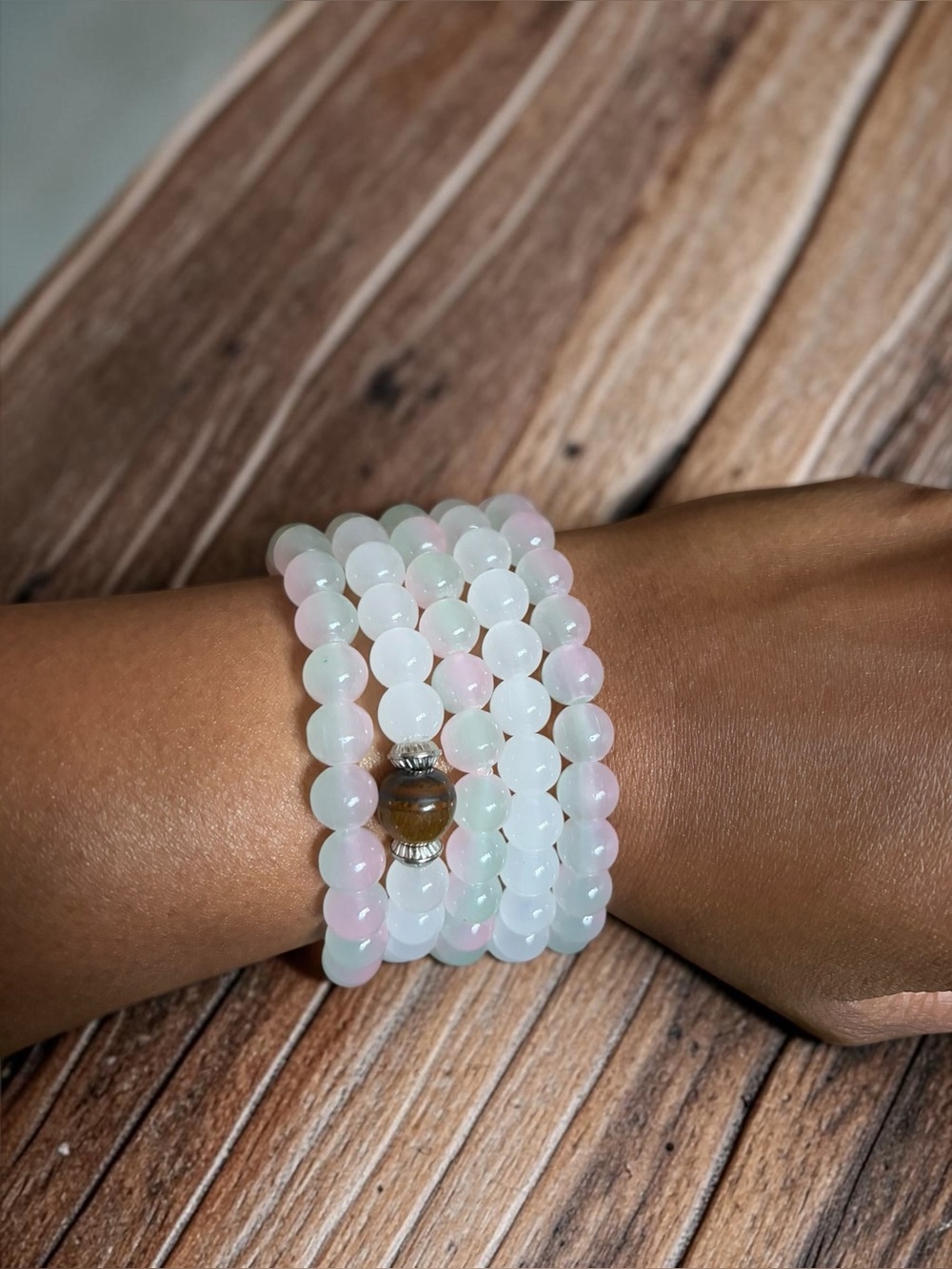 Iridescent White & Pink Beaded Wrap Bracelet - Women Jewelry